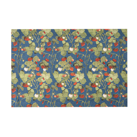 Blue Linen Placemat in a strawberries pattern