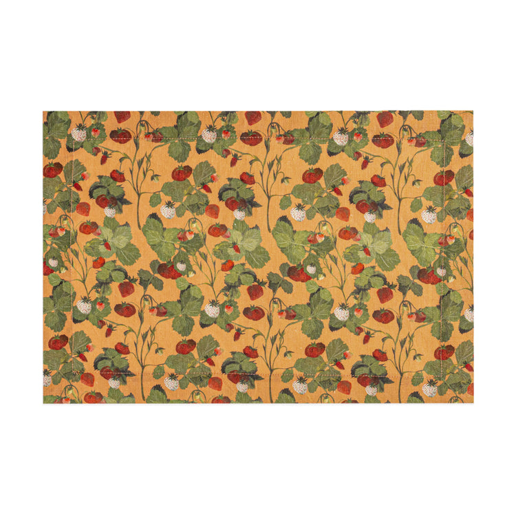 Set of 2 Strawberries Orange Linen Quilted Placemats
