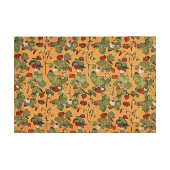 Orange Linen Placemat in a strawberries pattern
