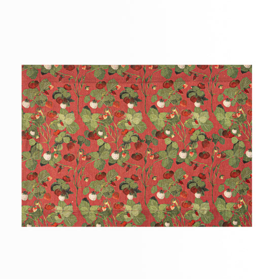 Red Linen Placemat in a strawberries pattern