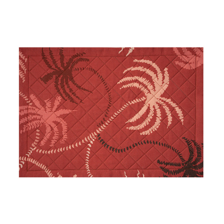 Red Linen Quilted Placemat in a palm trees pattern