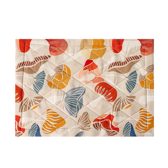 White Linen Quilted Placemats with mushrooms