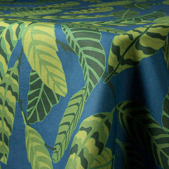 Blue Botanical Garden Linen Tablecloth