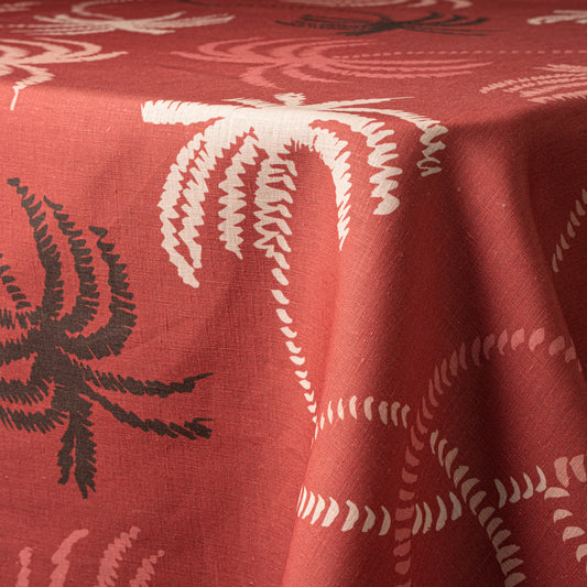 Red Palm Trees Linen Tablecloth