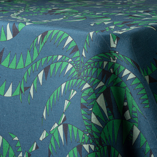 Blue Palm Trees Linen Tablecloth