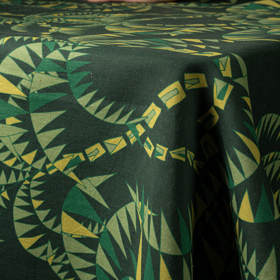 Dark Green Palm Trees Linen Tablecloth
