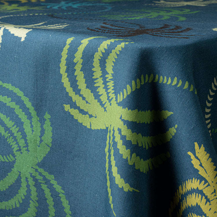 Blue Palm Trees Linen Tablecloth