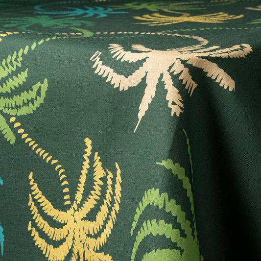 Dark Green Palm Trees Linen Tablecloth