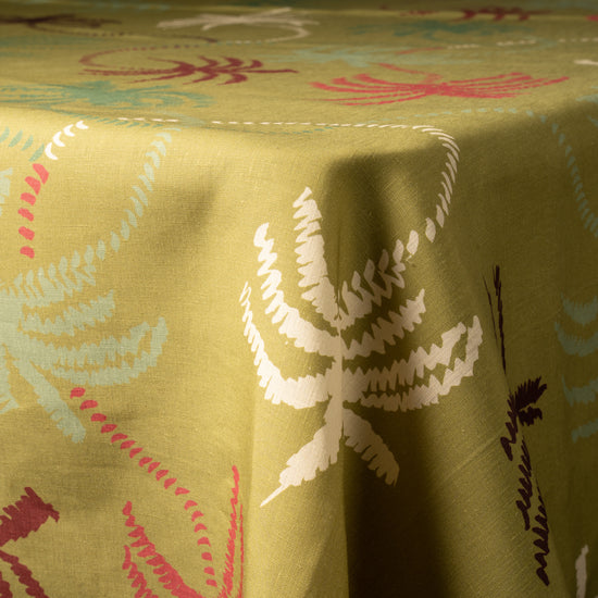 Olive Green Palm Trees Linen Tablecloth