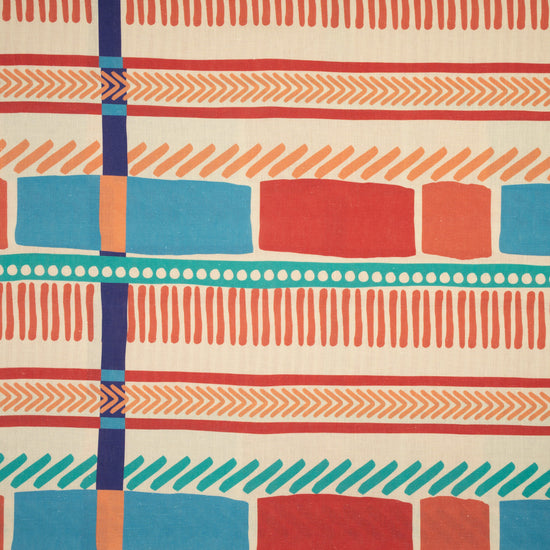 Beige Stamps Linen Tablecloth