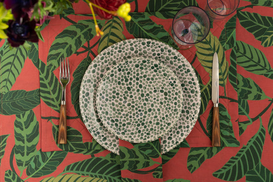 Red Botanical Garden Linen Tablecloth