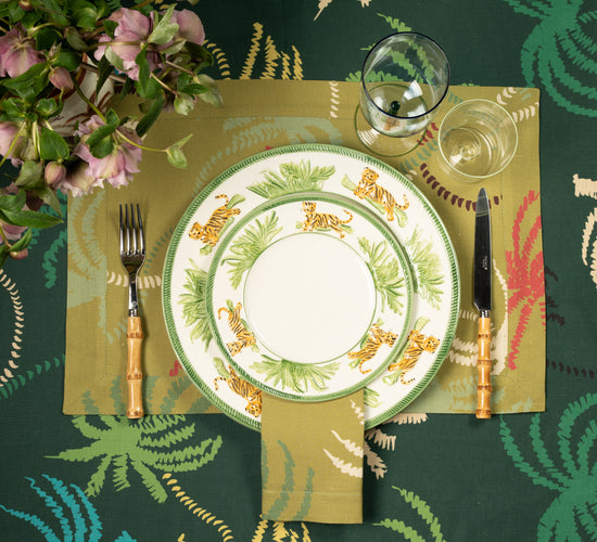 Dark Green Palm Trees Linen Tablecloth