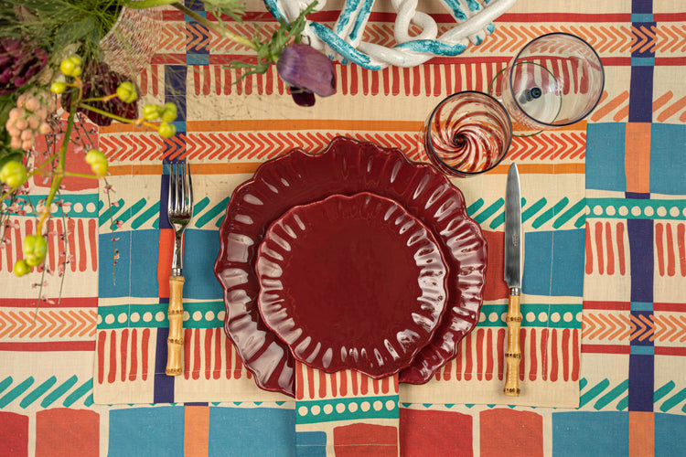 Linen Placemat in a beige stamps pattern