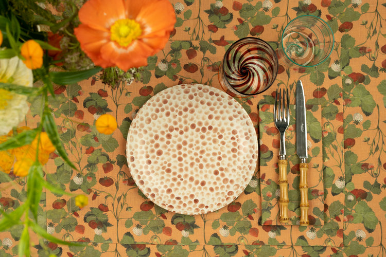 Set of 2 Strawberries Orange Linen Quilted Placemats