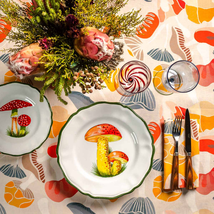 White Linen Quilted Placemats with mushrooms