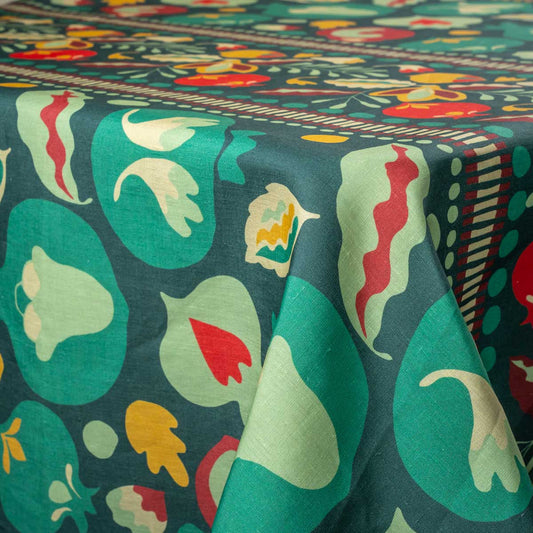 Green Pomegranates Linen Tablecloth