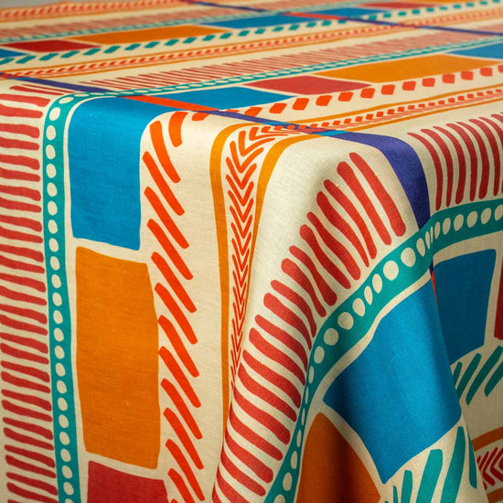 Beige Stamps Linen Tablecloth