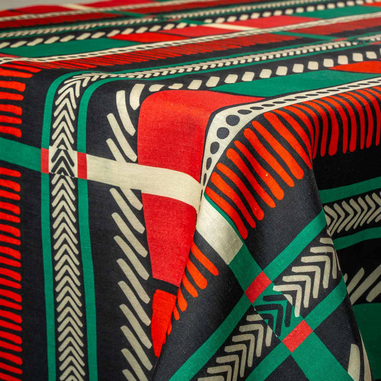 Green Stamps Linen Tablecloth