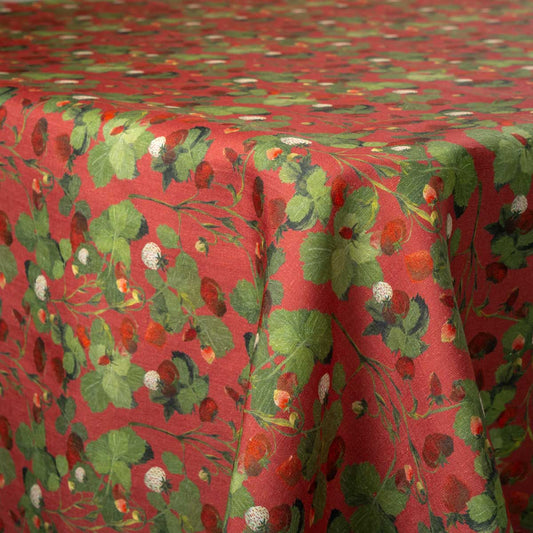 Red Strawberries Linen Tablecloth
