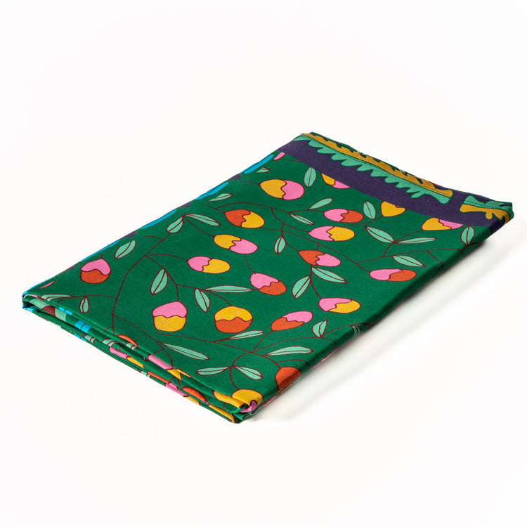 Green Floral Linen Tablecloth
