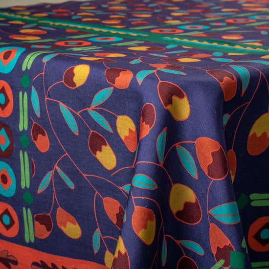 Purple Floral Linen Tablecloth