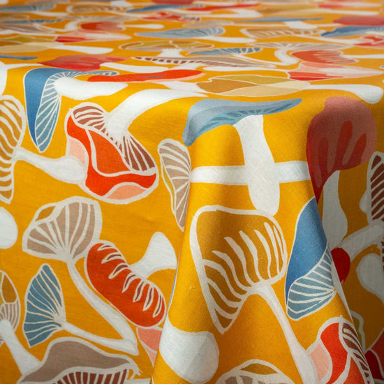 Yellow Linen Tablecloth with mushrooms