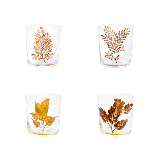 Set of 4 Leaves Hand-Painted Tumbler Glasses