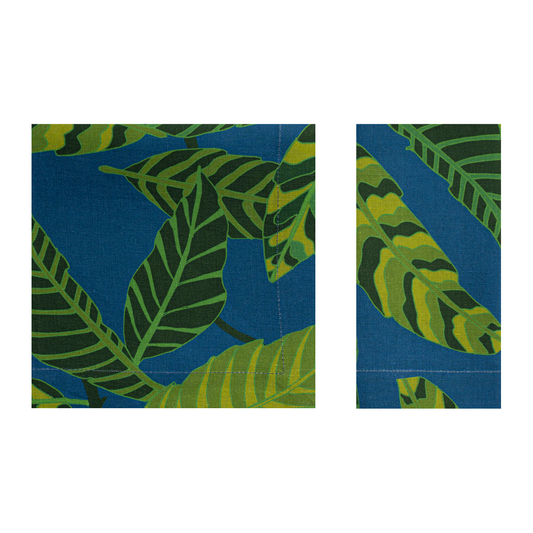 Blue Linen Napkins with green leaves
