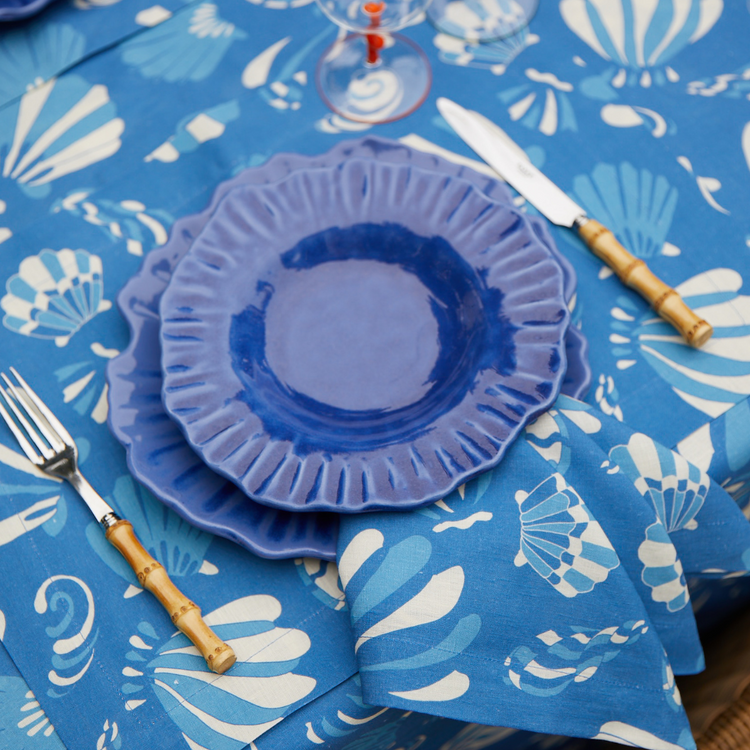 Shells Blue Linen Tablecloth