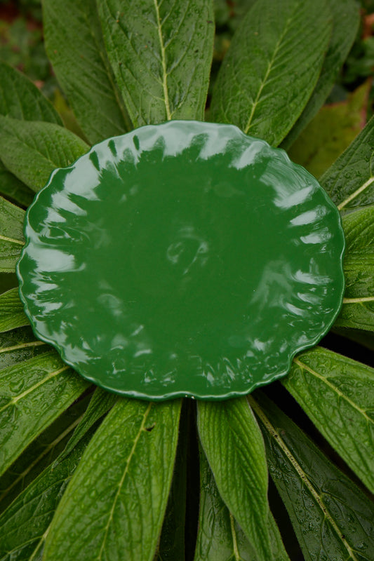 Green Flower Handmade Salad Plate