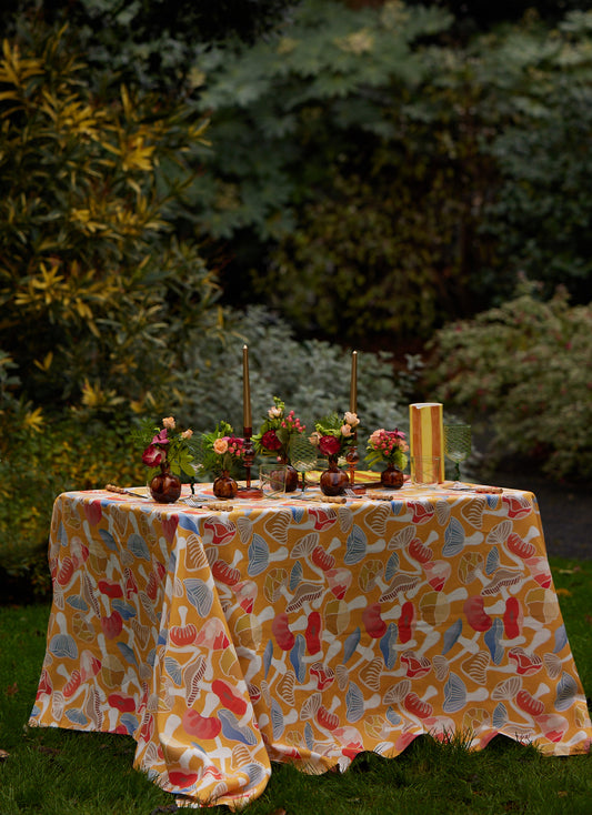 Wonderland Mustard Yellow Linen Tablecloth