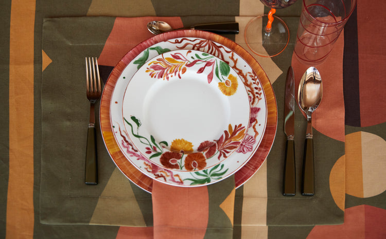 Art Deco Green Linen Tablecloth