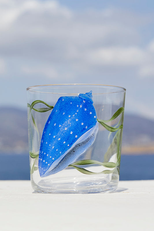 Blue Shells Hand-Painted Tumbler Glass