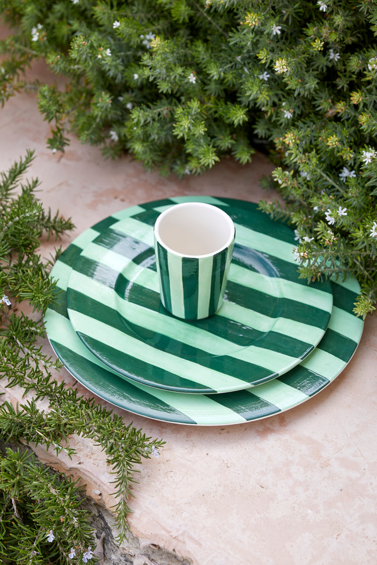 Green Hand-Painted Ceramic Dinner Plate