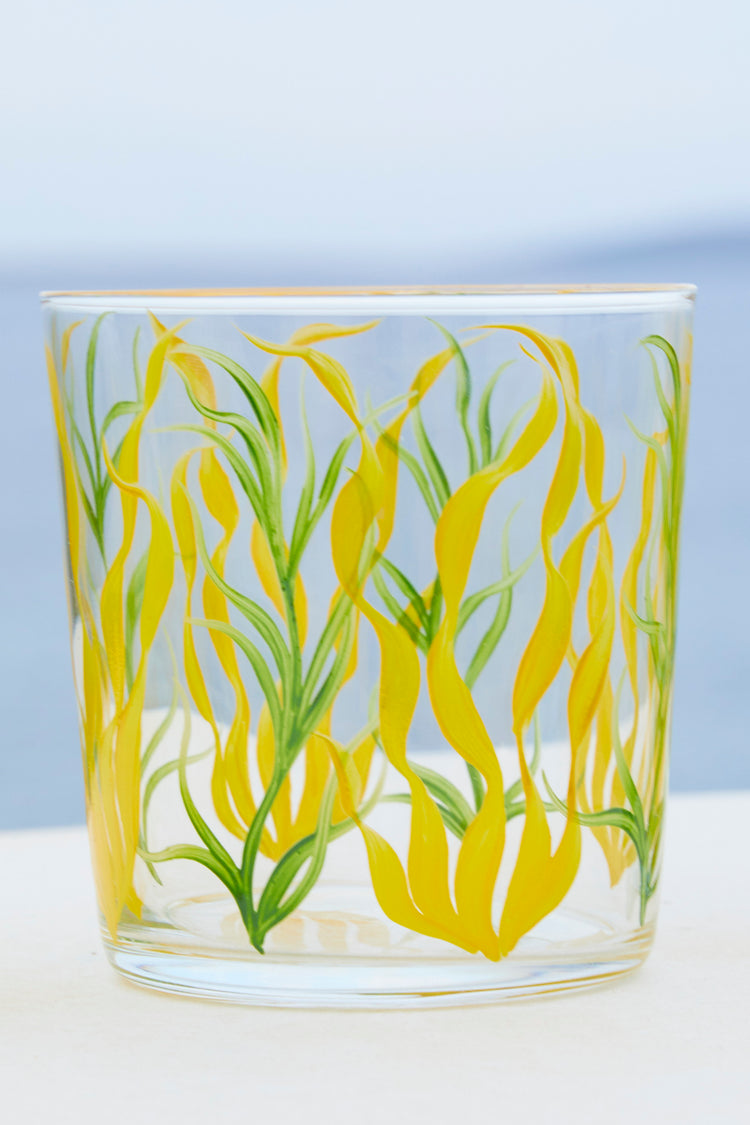 Yellow Seaweed Hand-Painted Tumbler Glass