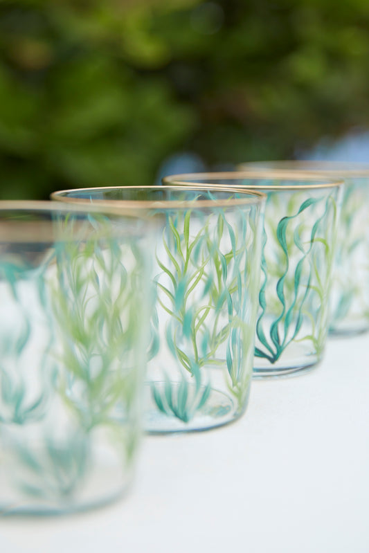 Green Seaweed Hand-Painted Tumbler Glass