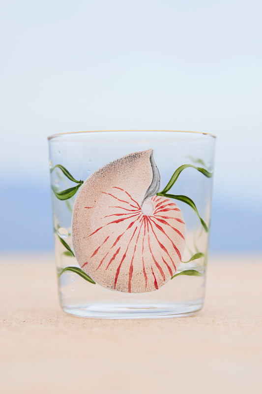 White Shells Hand-Painted Tumbler Glass