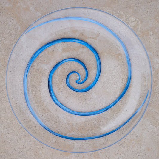 Spiral Blue Bread Glass Plate