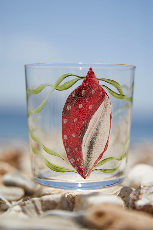 Red Shells Hand-Painted Tumbler Glass