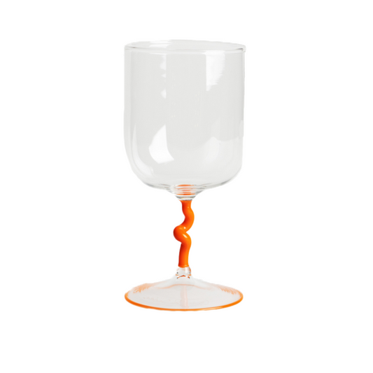 Handmade Wine Glass with orange spiral  stem