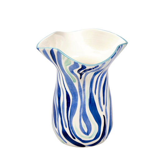 Animal Print Hand-Painted Blue Ceramic Vase