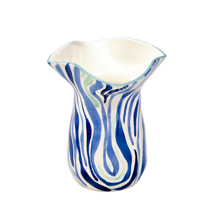 Animal Print Hand-Painted Blue Ceramic Vase