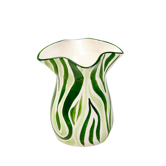 Animal Print Hand-Painted Green Ceramic Vase