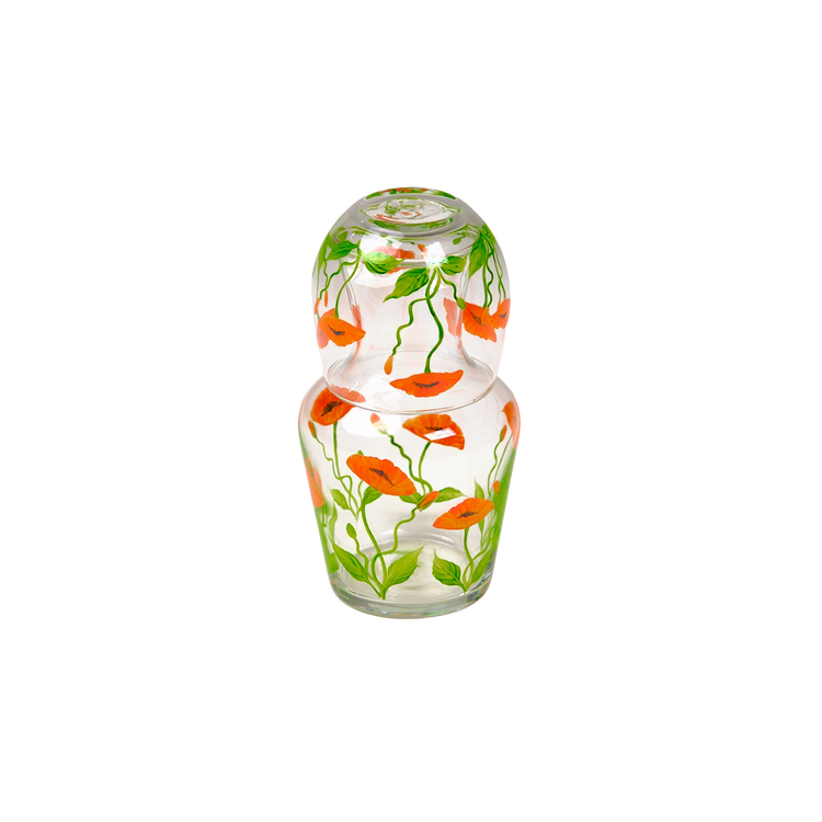 Bedside Water Carafe & Glass Set Hand-Painted Poppy Orange