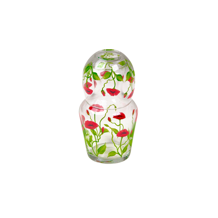 Bedside Water Carafe & Glass Set Hand-Painted Poppy Red