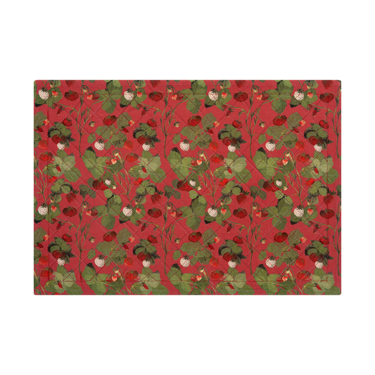 Set of 2 Strawberries Red Linen Quilted Placemats