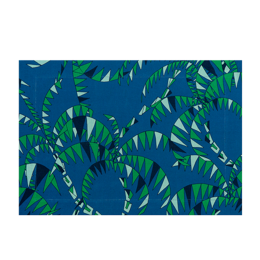 Set of 2 Palm Trees Blue Linen Quilted Placemats
