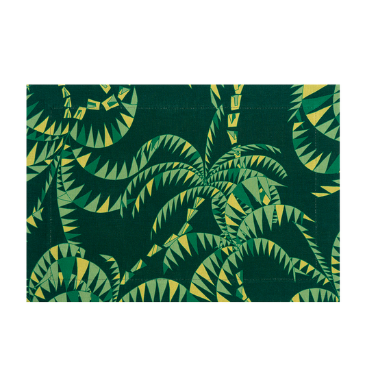 Set of 2 Palm Trees Dark Green Linen Placemats