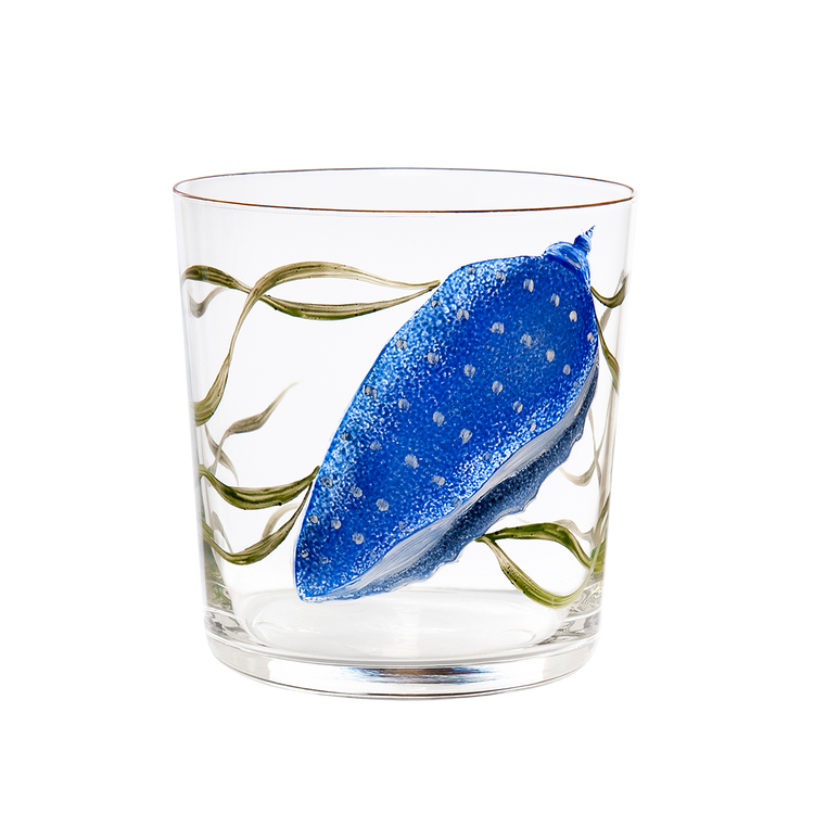 Blue Shells Hand-Painted Tumbler Glass