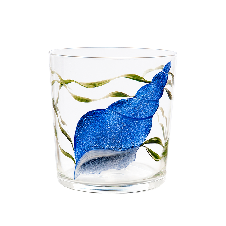 Blue Shells Hand-Painted Tumbler Glass